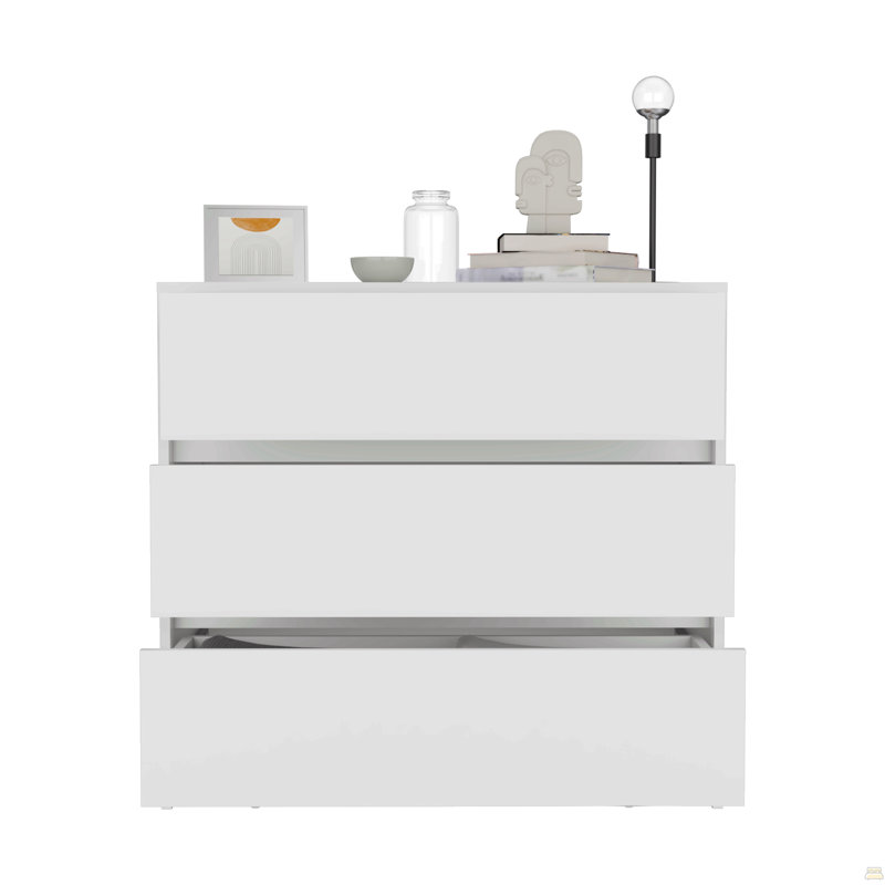 Commode à trois tiroirs Austin, mécanisme coulissant - blanc