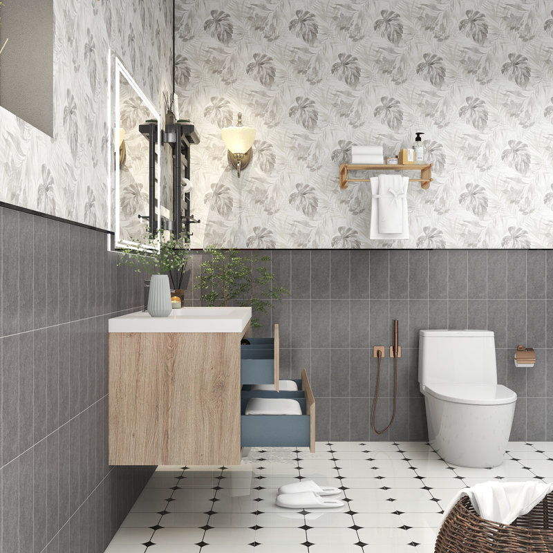 Meuble-lavabo simple 47,25 po avec plateau en acrylique Avely, Chêne blanc