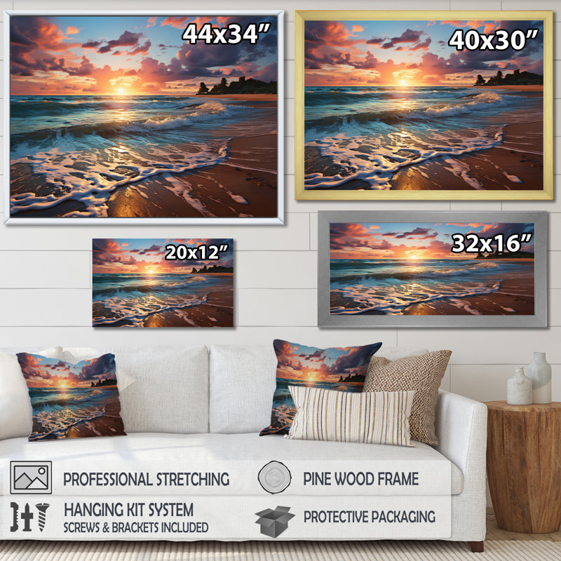«Sunset Beachside Horizon I», reproduction sur toile, Cadre naturel flottant, H 30 po x l 40 po x P 1,5 po