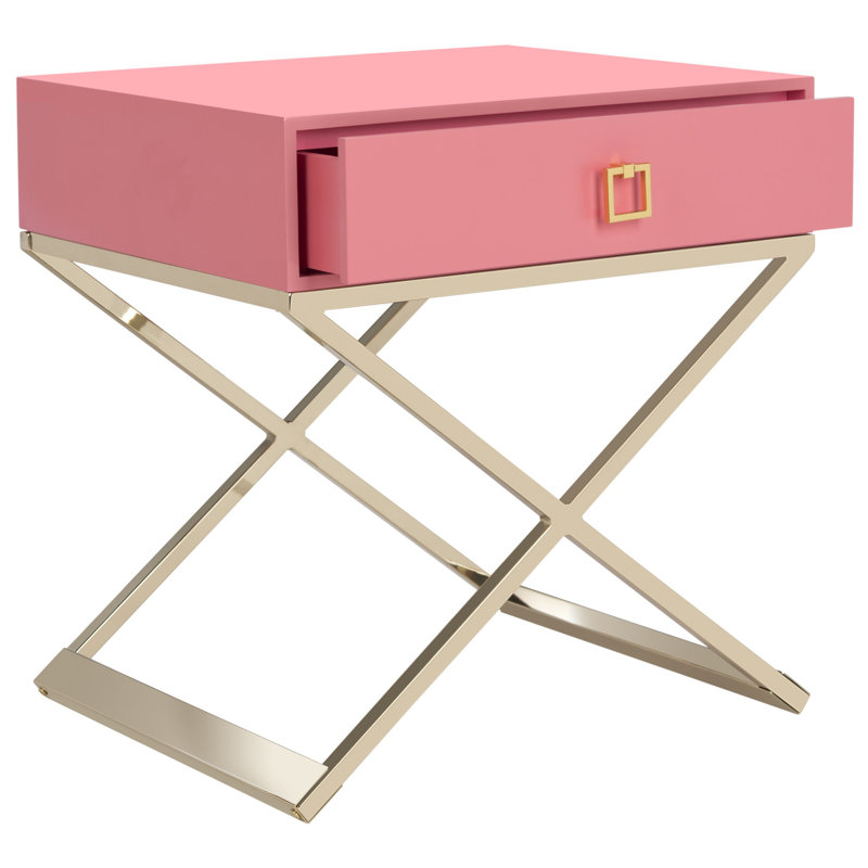 Table de bout à pieds croisés avec rangement, Rose