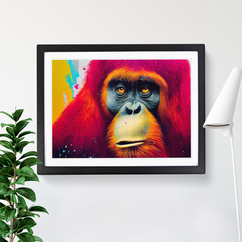XH1022-6670X Painted Orangutan - Single Picture Frame Painting, Black Framed, 25cm H x 34cm W x 2cm D