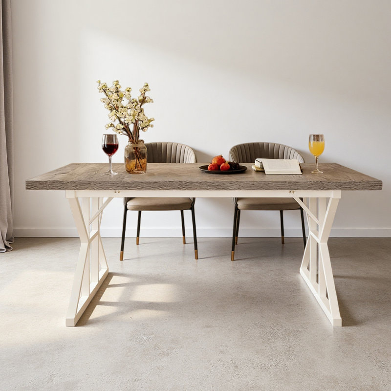 Kitchen Table,Rustic Dining Table,Modern Conference Table, White, Gray
