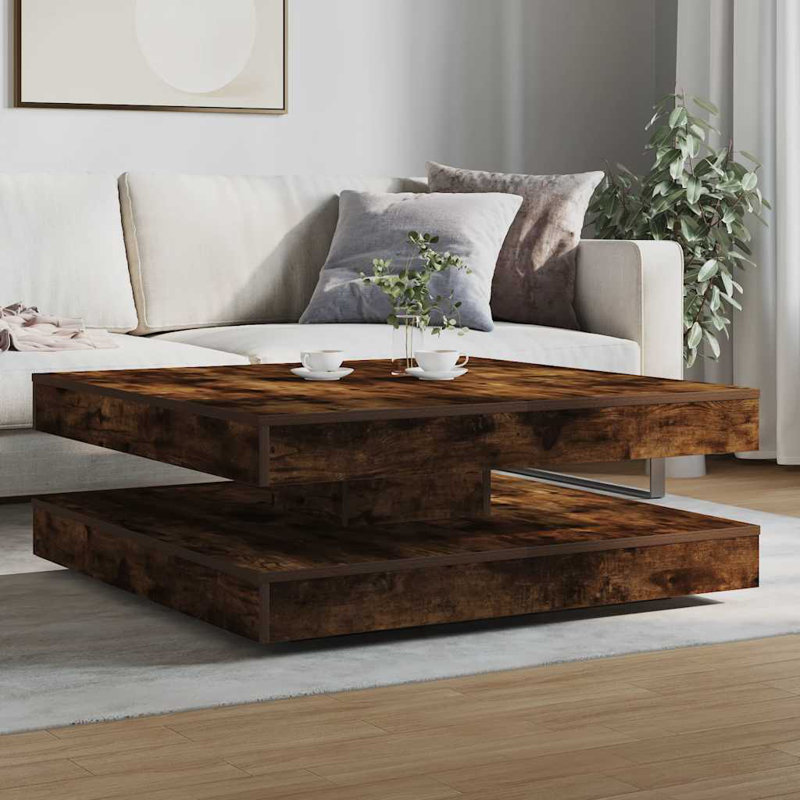 Coffee Table 360-Degree Rotatable 90X90x34.5 Cm, Smoked Oak