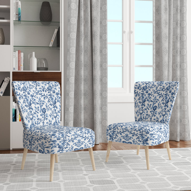 Chaise rembourrée Coastal - Fauteuil Blue Toile, Chaise d'appoint sans accoudoirs