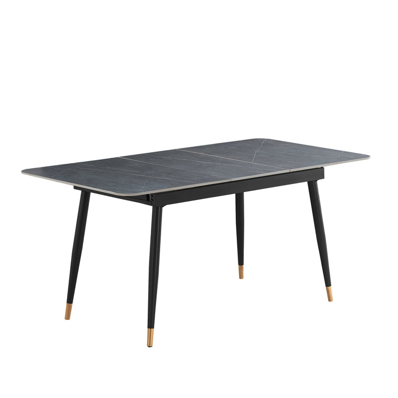 Extendable Stone Top Metal Base Dining Table, Dark Grey