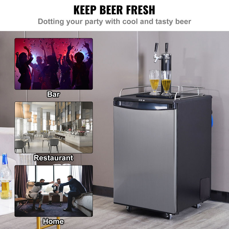 Bière Kegerator - l 24,3 po x P 21,7 po x H 35,9 po - 1 pièce - Noir - La conception à deux robinets sert plusieurs boissons à la fois