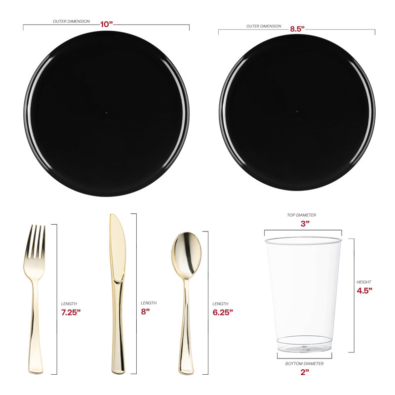 Black Flat Round Disposable Plastic Wedding Value Set - 120 Settings