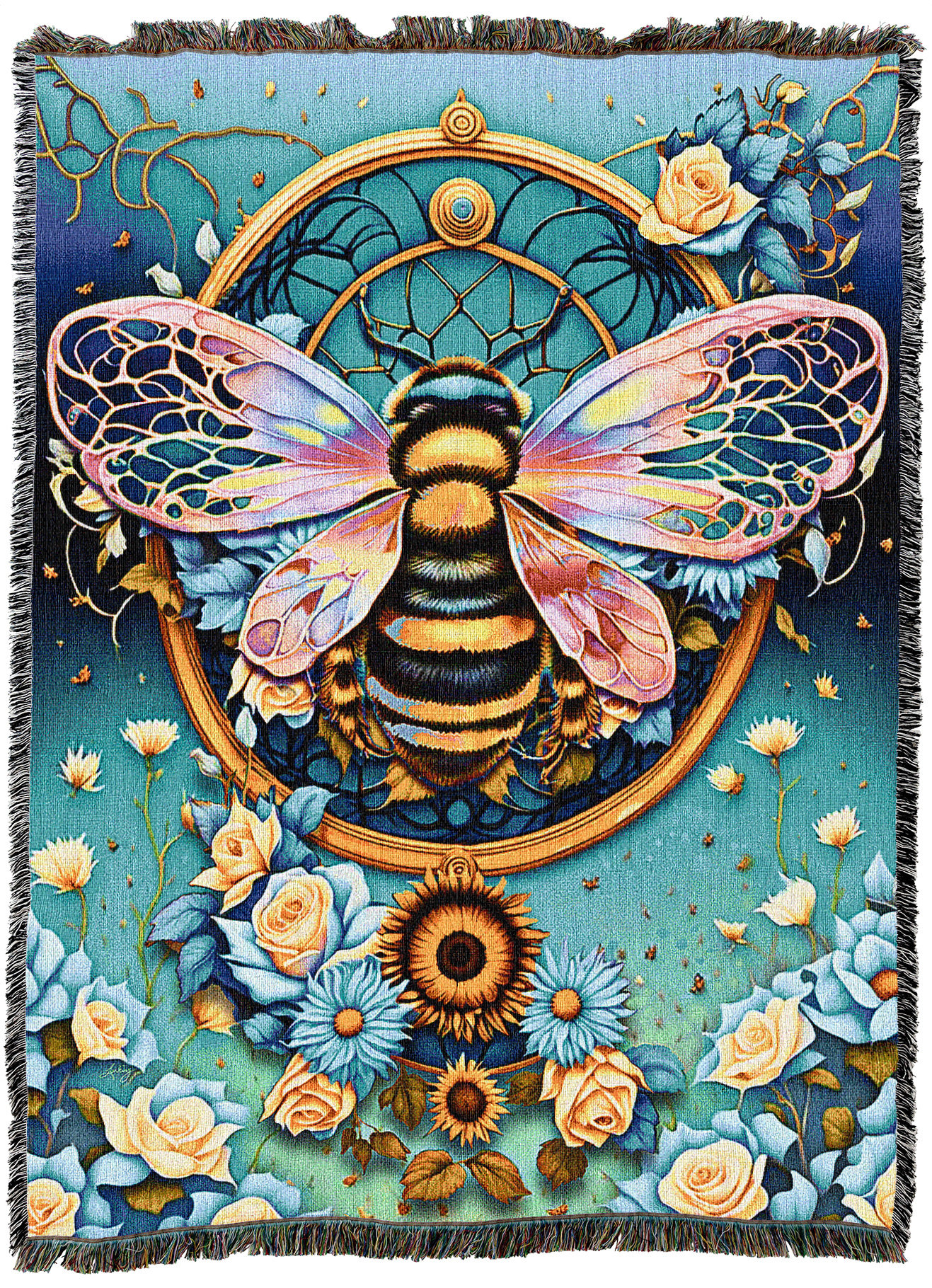 Tapestry Throw Bee Tapestry 100% Cotton Bee Woven Blanket, Vintage