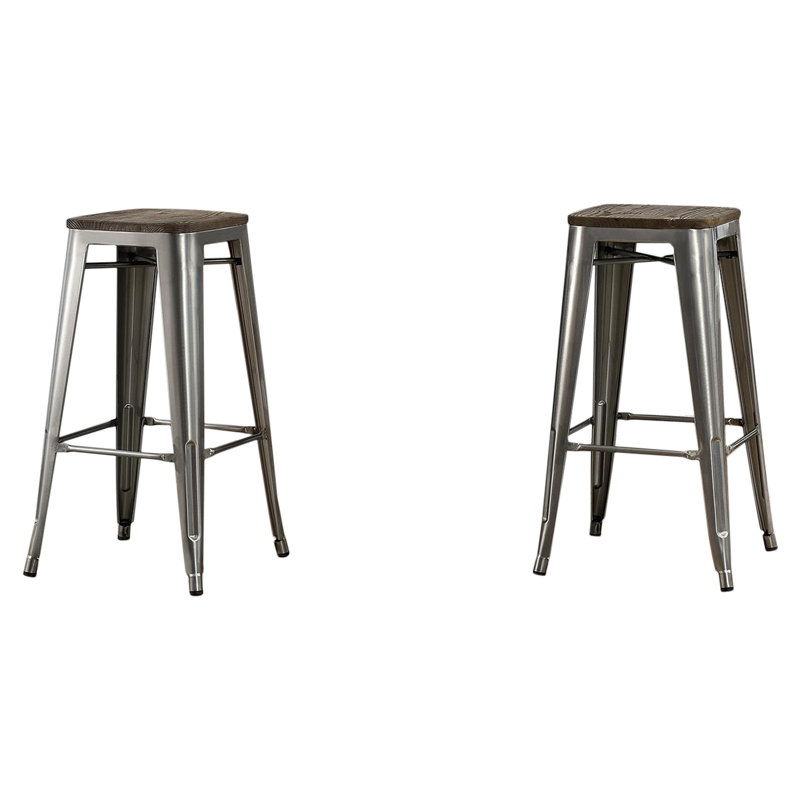 Counter Stool with Metal Frame, Antique Gun Metal, Counter Stool (24" Seat Height)