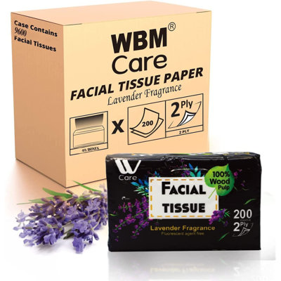 WBM Care Facial Tissues with Lavender Fragrance, 2-Ply, 200 Sheets/Box
