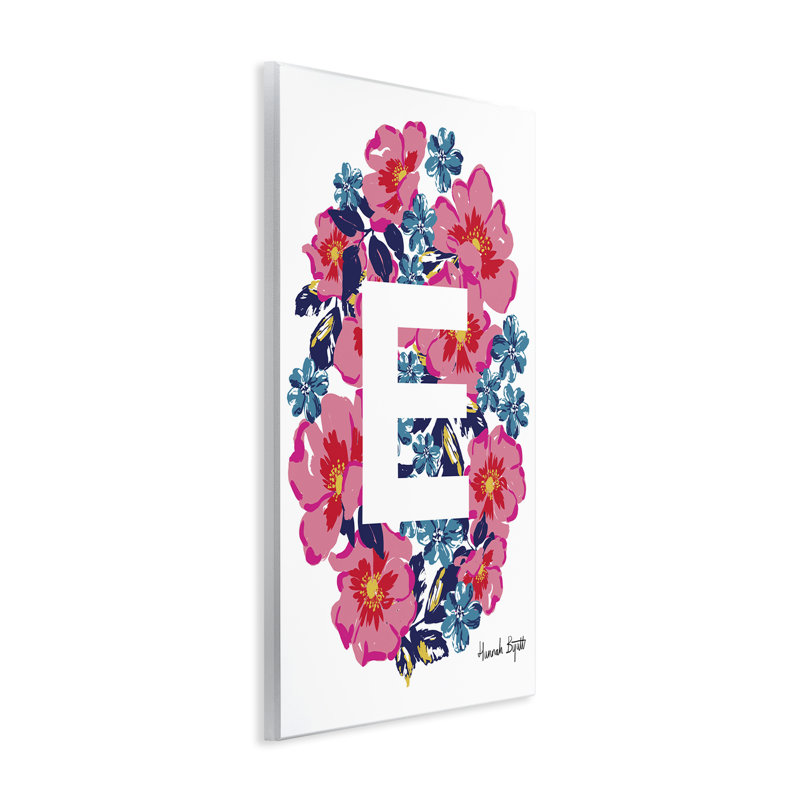 Art floral sur bois, lettre E par Hannah Louise Byatt, H 15 po x l 10 po
