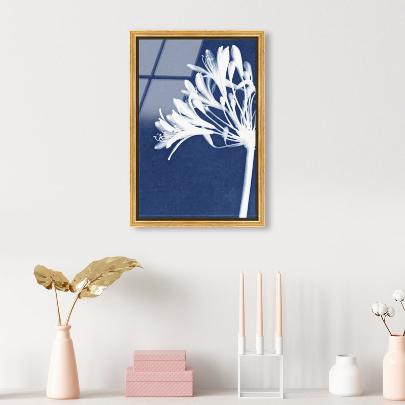 Cyan Bloom Print by Oliver Gal, 11"H x 16"W, Gold Floater Frame