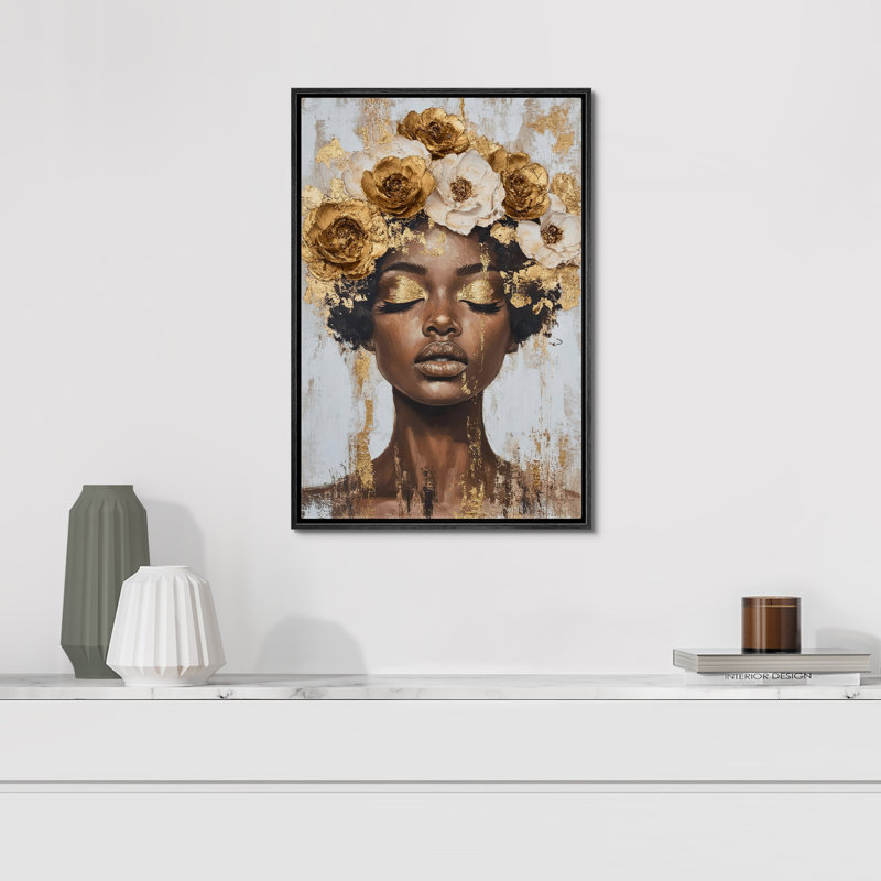 Elegance Gold Floral Garland Brown, Cadre noir, H 24 po x l 16 po