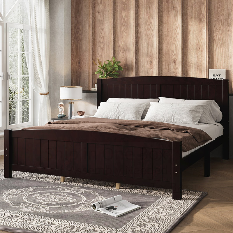 Lit plateforme en bois massif au design moderne, peu encombrant et durable, sans sommier tapissier, assemblage facile, King