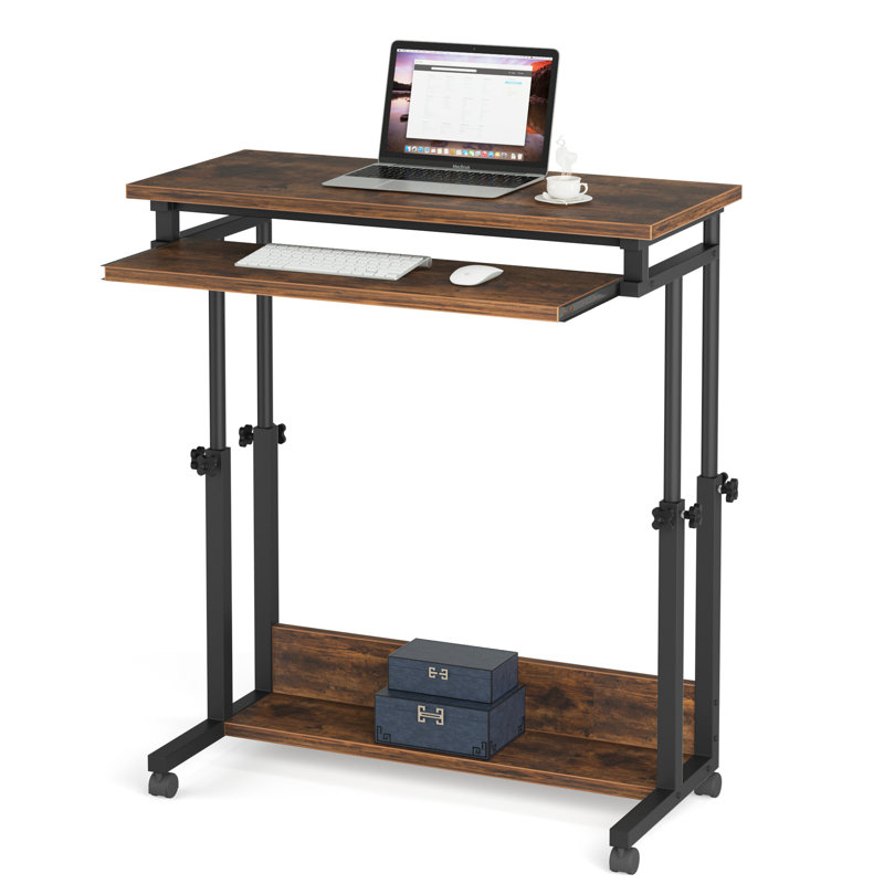 Deperte Adjustable Metal Base Standing Desk, Brown/Black
