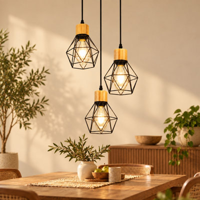 3-Light Black Kitchen Island Pendant
