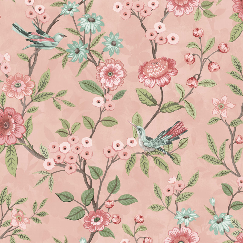 Brambly 10.5m x 52cm Cottage Floral Wallpaper Roll, Pink