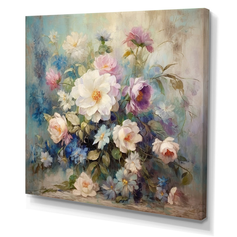 «Retro Collage Blossoming Wildflowers» sur impression sur toile, H 16 po x l 16 po, Toile tendue