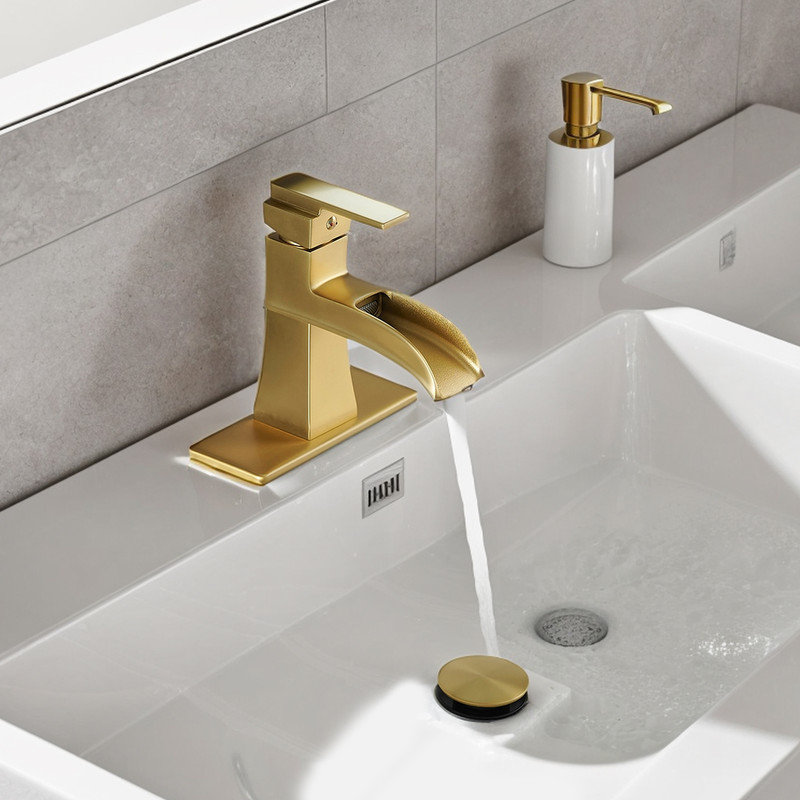 Single-handle Bathroom Faucet with Drain Assembly, Brushed Gold