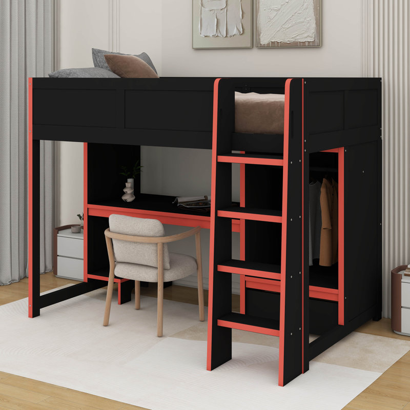 Lit mezzanine double avec bureau, Full