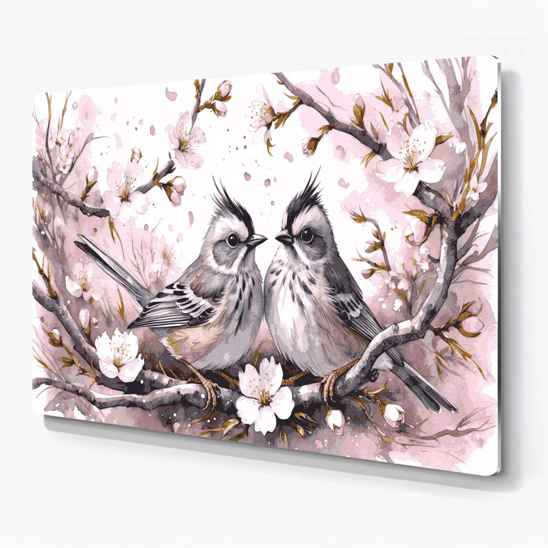 Oiseau touffeté à oiseaux, art mural en métal beige