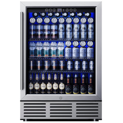 Simzlife 23.5'' W 180 Cans 5 Cubic Feet Beverage Refrigerator - Freestanding/Built-In/Under Counter Cooler with Tempered Glass Door & Reversible Handl on Fridge.com
