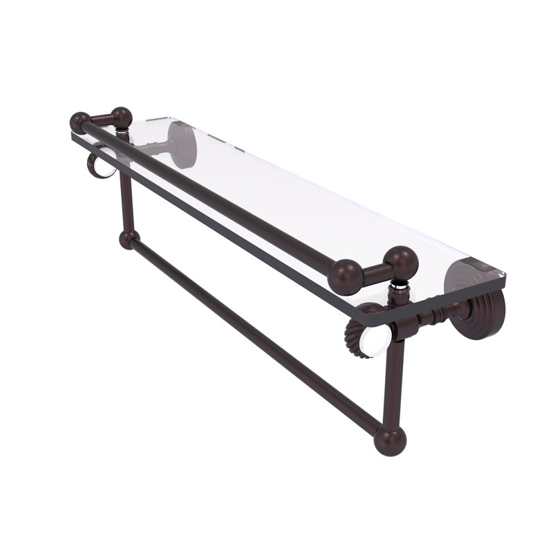 Jarrell Glass Bracket Shelf with Towel Bar, 5.5" H x 22" W x 6.8" D, Antique Bronze