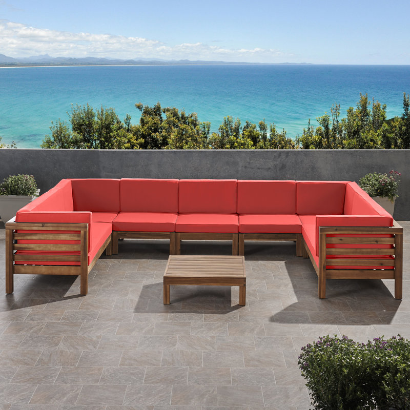 Maher Acacia 9 - Person Modular Patio Conversation Set with Cushions, Red