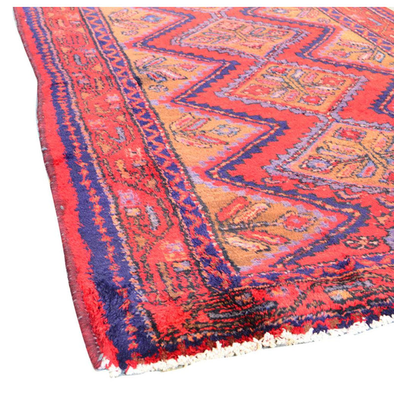 Tapis oriental rouge / noir / bleu en laine et coton noué à la main 5 pi 5 po x 9 pi 1 po Oriental
