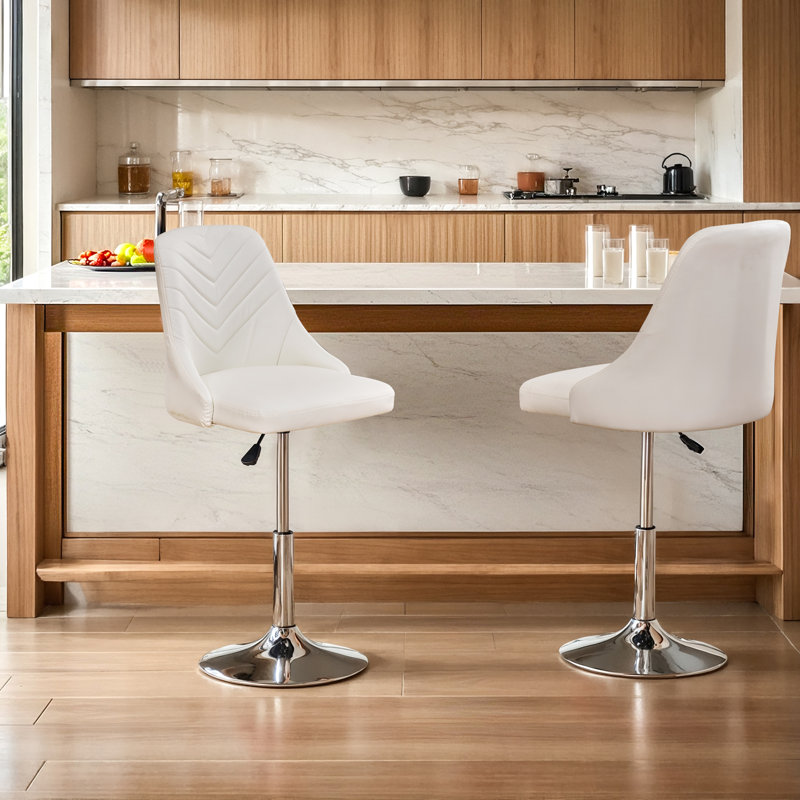 Ensemble de 2 tabourets de comptoir pivotants et réglables modernes, tabouret à hauteur de comptoir rembourré en similicuir avec relevage hydraulique et base à piédestal en métal pour îlot de cuisine, bar à déjeuner, salle à manger