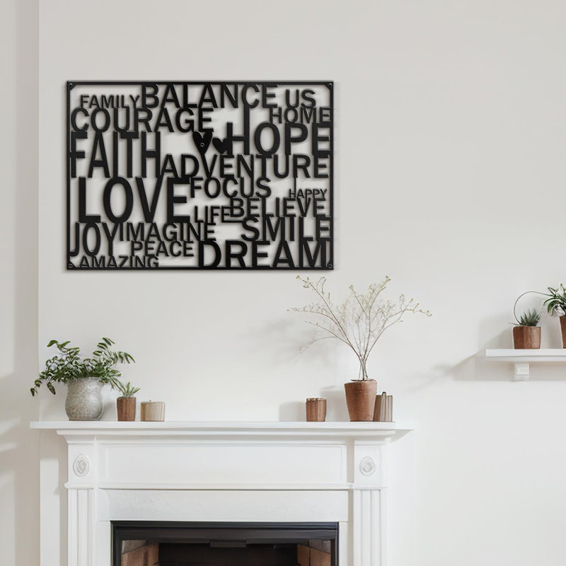 Espoir et amour, décoration murale abstraite moderne, décoration murale suspendue, H 21,3 po x l 30 po x P 0,05 po, Noir