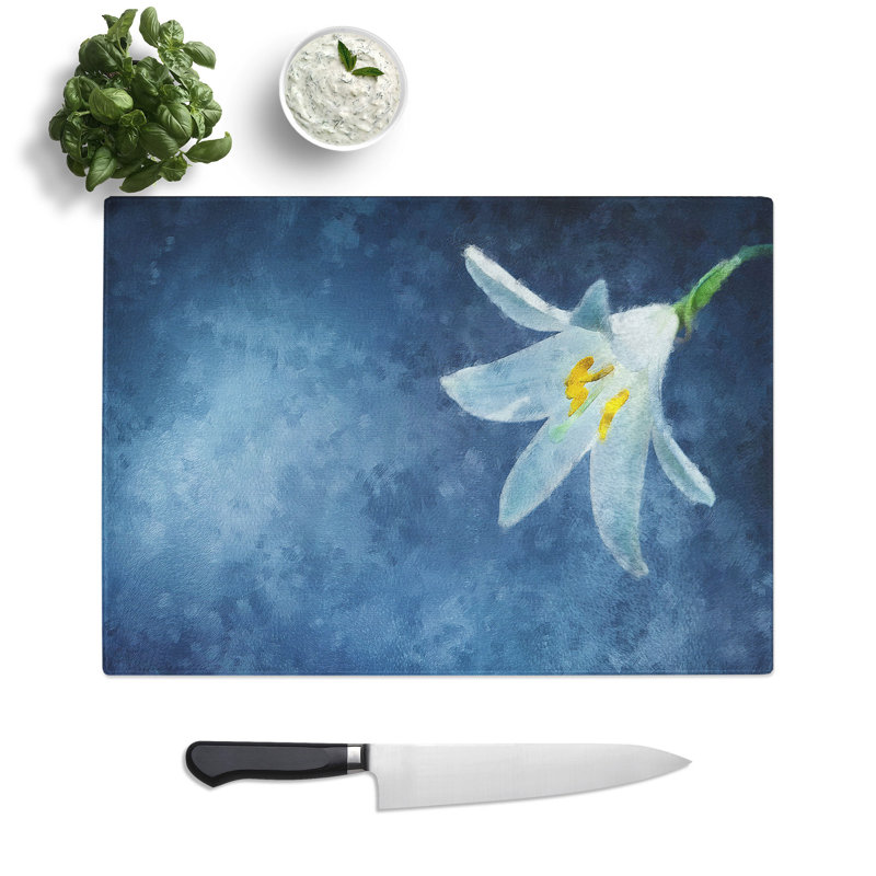 White Flower Painting Chopping Board, 0.4cm H x 28.5cm W x 39cm L