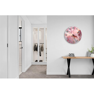 Horloge murale en verre trempé en marbre rose, horloge Art décoratif, horloge de style moderne, décoration élégante, idée cadeau unique, horloge surdimensionnée
