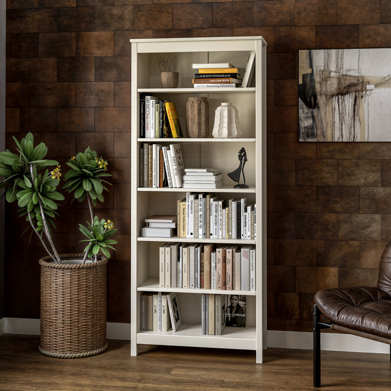 Bibliothèque en bois massif de style Shaker classique, (6 tablettes) H 72 po x l 30 po x P 13,25 po, Blanc cassé