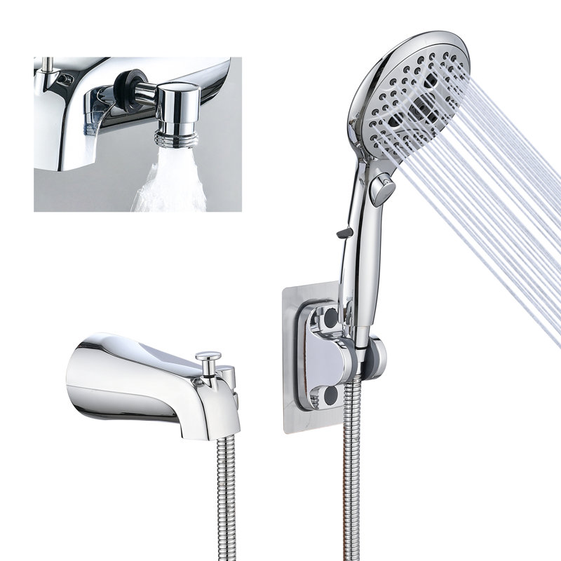 All Metal Bathtub Faucet With Sprayer, 6 Settings Handheld Shower With Switch, Chrome