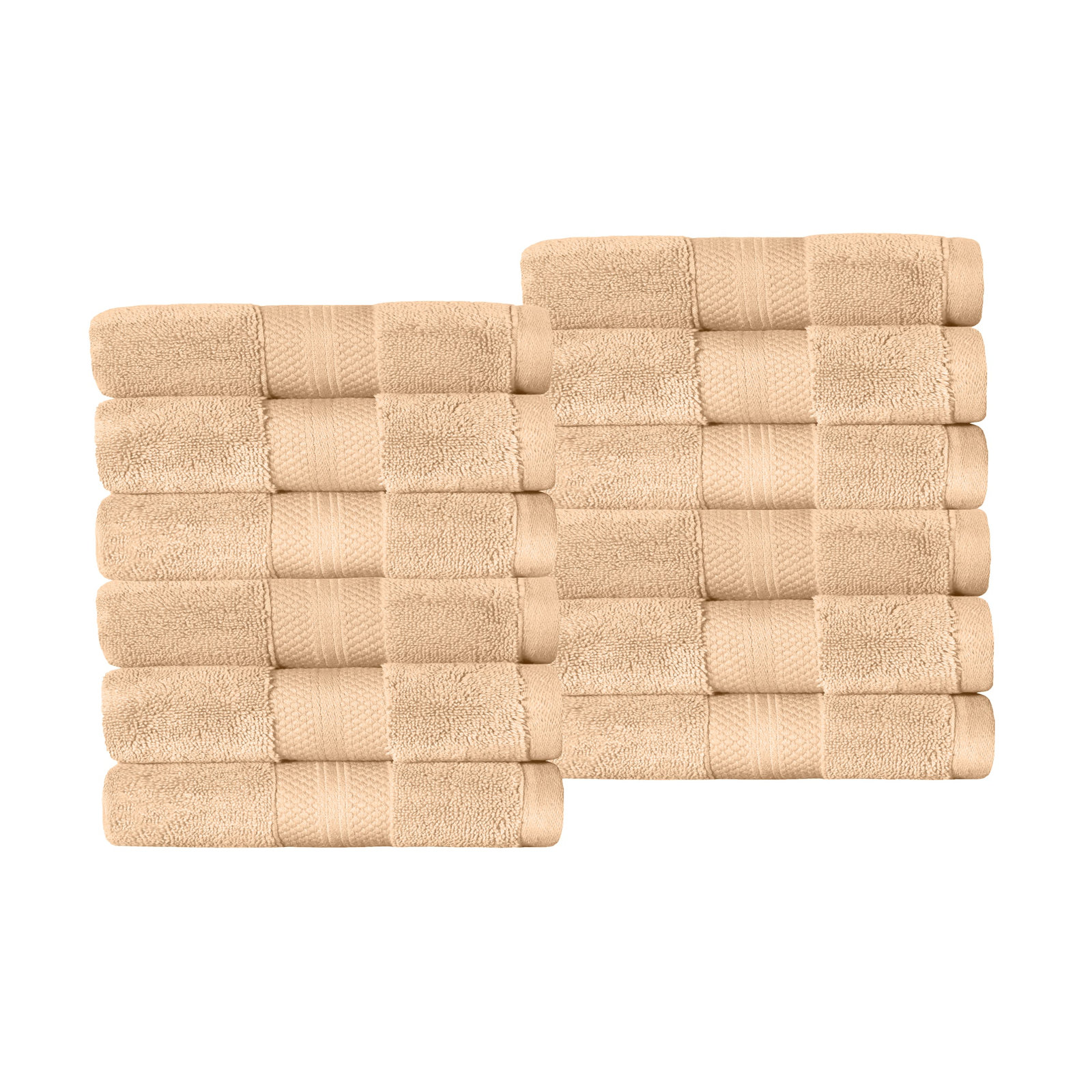 Finnian Ultra-Plush Heavyweight, 100% Turkish Towel Collection, Hazelnut, Washcloths - 12 Pack