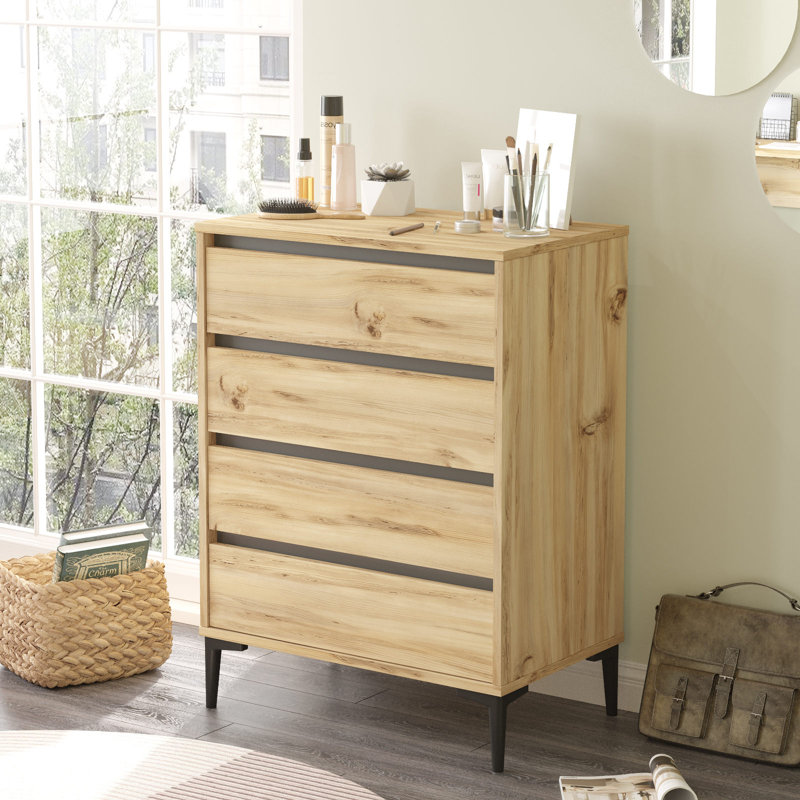 Roshaad 4 Drawer Storage Drawer, Natural/Black