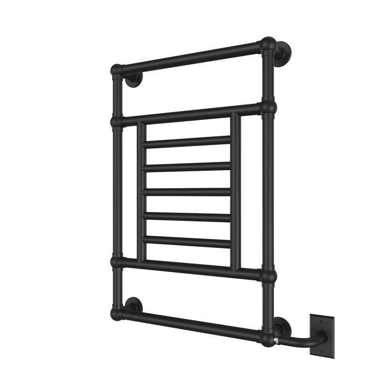 23.5"x38"x5" Thames Wall Mounted Traditional Electric Plug-In Towel Warmer - Matte Black, Fluid Filled, Industrial Design, Lifetime Warranty