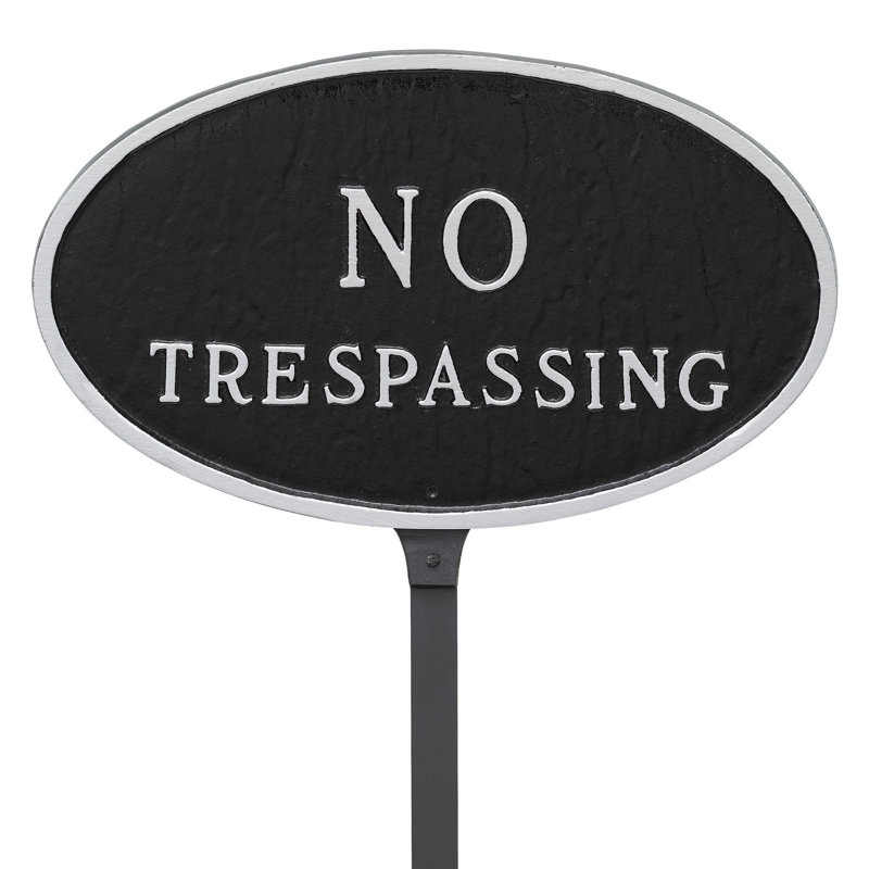 Enseigne de jardin « no trespassing », Noir / argent, H 8,5 po x l 13 po x P 0,25 po