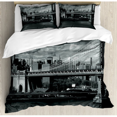 Ambesonne Scenery Duvet Cover Set, NYC in Black and White, Calking, Grey -  nev_25222_calking