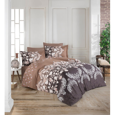 Ensemble de housse de couette 100% coton brun / beige Abingd
