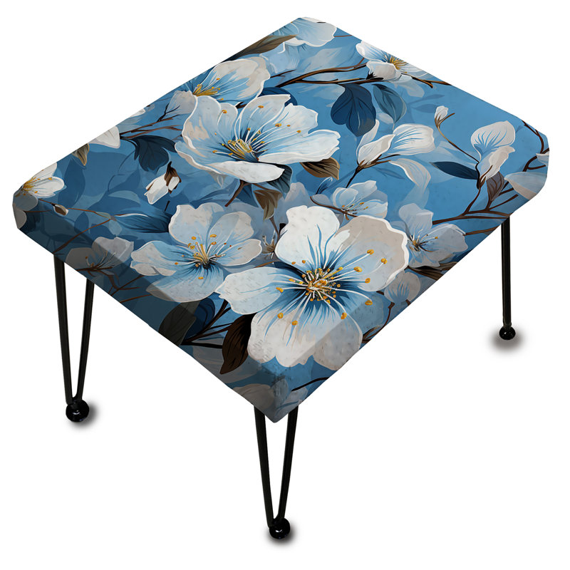 Motif floral blanc et bleu II - repose-pieds rectangulaire floral