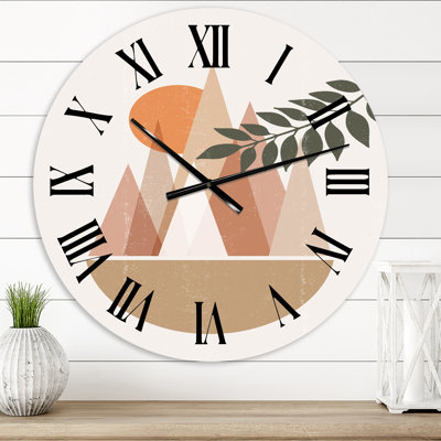 Abstrait soleil et lune dans les montagnes II - horloge murale moderne