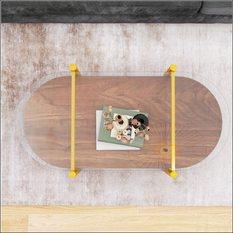 Oval Glass Coffee Table, Natural , 17.24" H x 40.83" L x 20.67" W