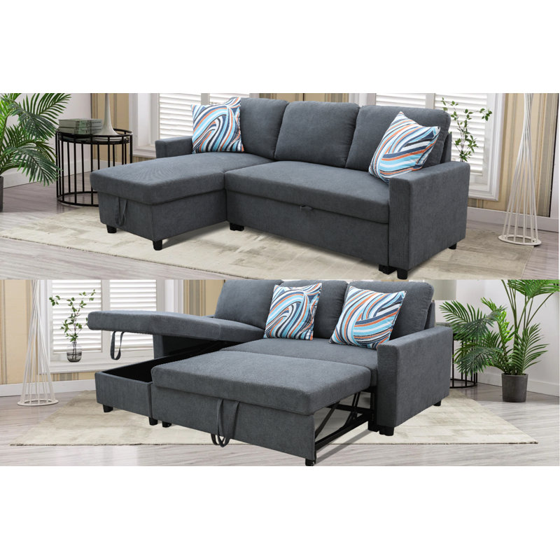 Sebella Upholstered L-Shaped Sectional Reversible, Gray Linen Blend