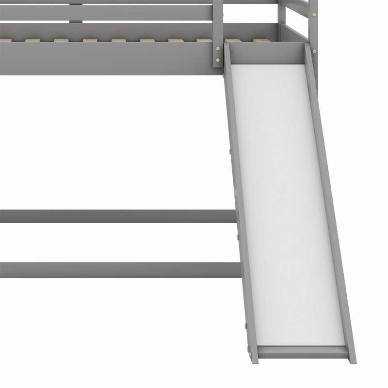 Lit superposé avec toit coulissant, lit plateforme, cadre de lit, gris, Lit superposé simple sur simple