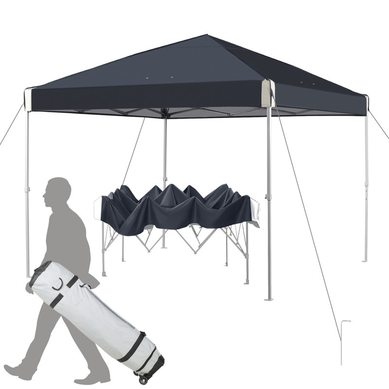 Iron Pop-up Canopy with Removable Mesh Sidewalls and Roller Bag, Black, 12 Ft. W x 12 Ft. D