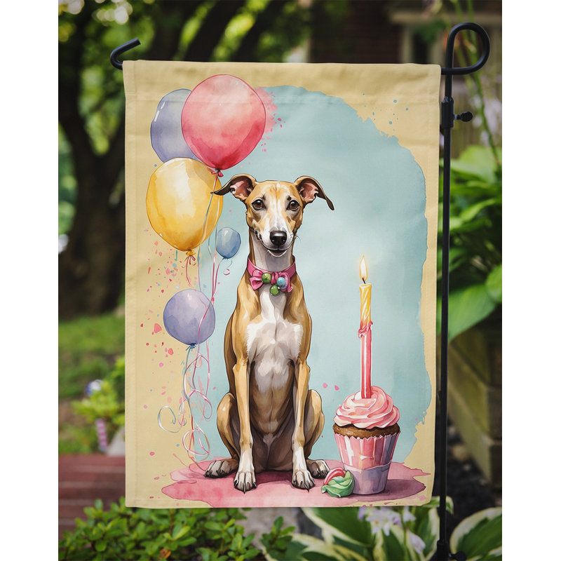 Drapeau de jardin «Happy Birthday», Lévrier Whippet