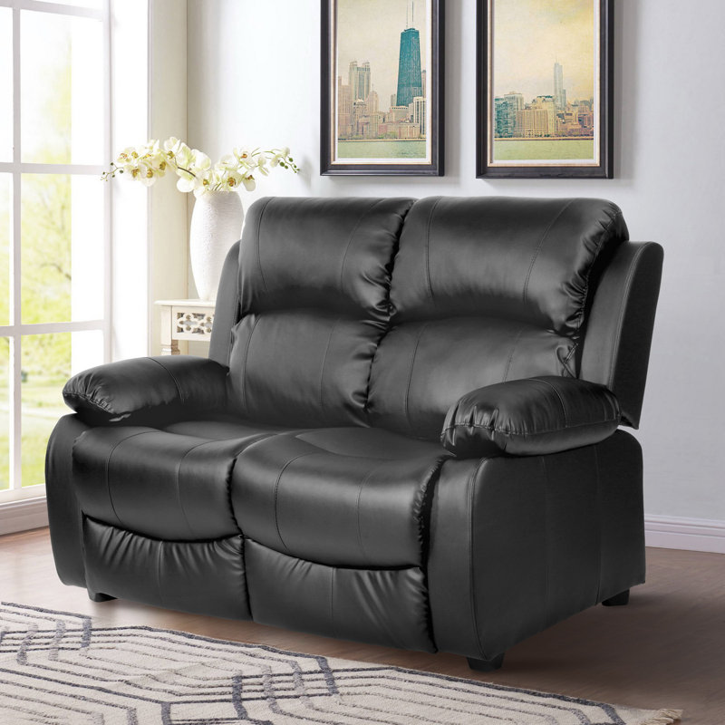 Hedgcock 2 Seater Faux Leather Loveseat, Black