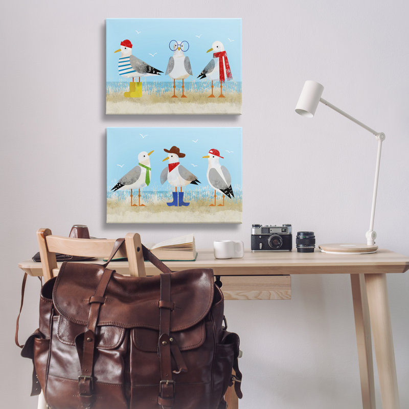 Ensemble de 2 reproductions d'art sur toile élégantes "Seagulls at Beach" par Victoria Barnes, H 16 po x l 24 po
